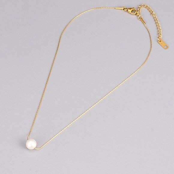 New Sterling Silver Floating Freshwater Pearl Necklace Dainty Single Pearl Gift - Picture 4 of 6